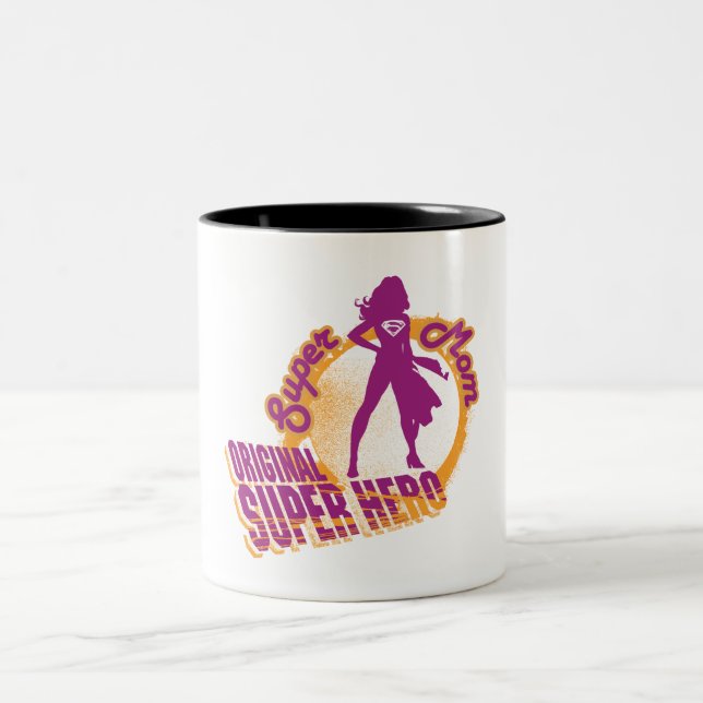 Super Mom Original Super Hero Two-Tone Coffee Mug (Center)