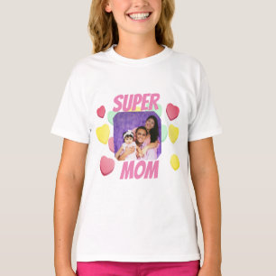 Super Mom Pink and colourful hearts   Mother's Day T-Shirt