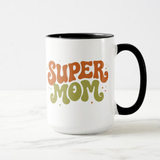 SUPER MOM Playful Retro Groovy Typography Mug