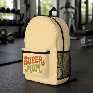 SUPER MOM Playful Retro Groovy Typography Printed Backpack