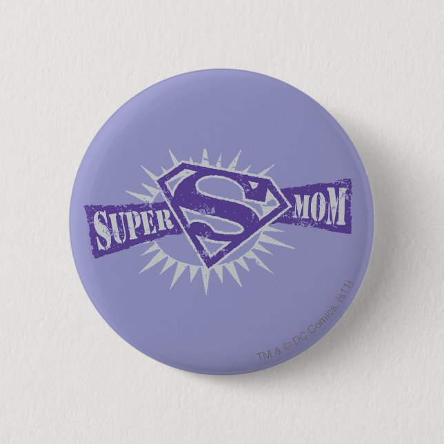 Super Mom Purple Starburst 2 Inch Round Button (Front)