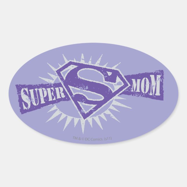 Super Mom Purple Starburst Oval Sticker (Front)
