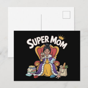 Super Mom Queen Sitting on Throne Cartoon Postcard