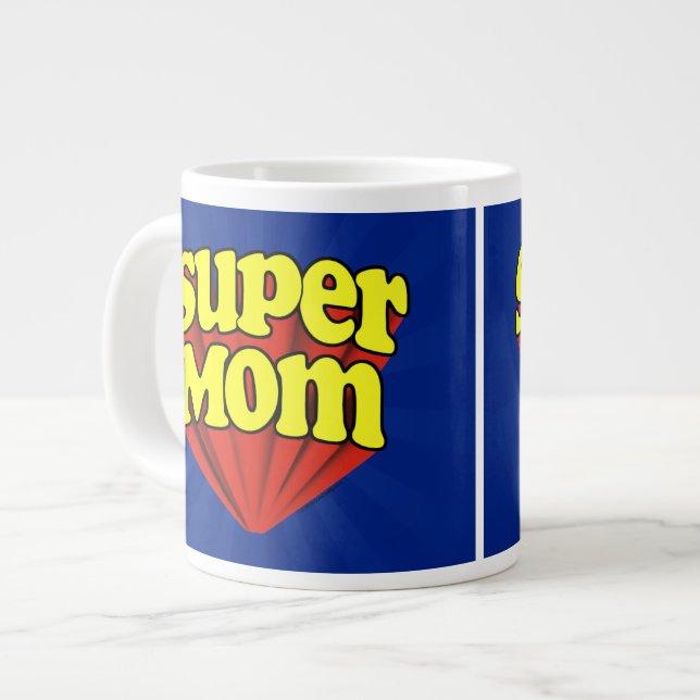 Super Mom Red/Yellow/Blue Superhero Mother's Day Large Coffee Mug (Front Left)