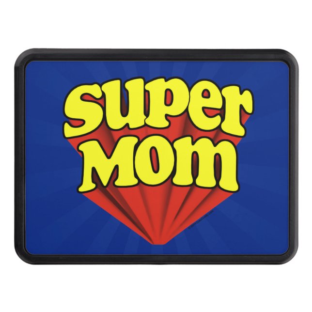 Super Mom Red/Yellow/Blue Superhero Mother's Day Trailer Hitch Cover (Front)