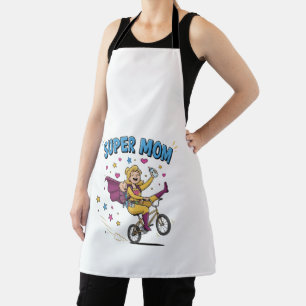 Super Mom Superhero Riding Bike with Baby Gift Apron
