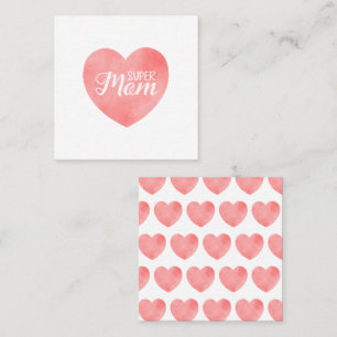 Super Mom text in pink heart, mother's day design Square Business Card