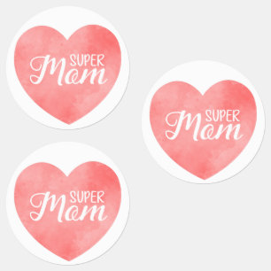 Super Mom text in pink painted heart