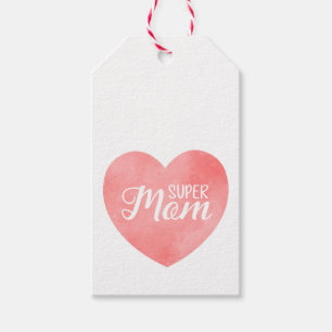 Super Mom text in pink painted heart Gift Tags