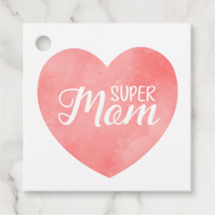 Super Mom text, mother's day pink heart design Favour Tags