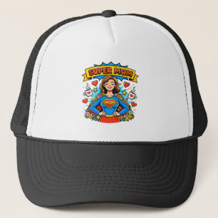 Super Mom: The Floral Superheroine Trucker Hat