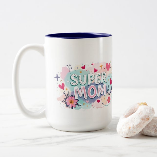 Super Mom Two-Tone Coffee Mug (With Donut)