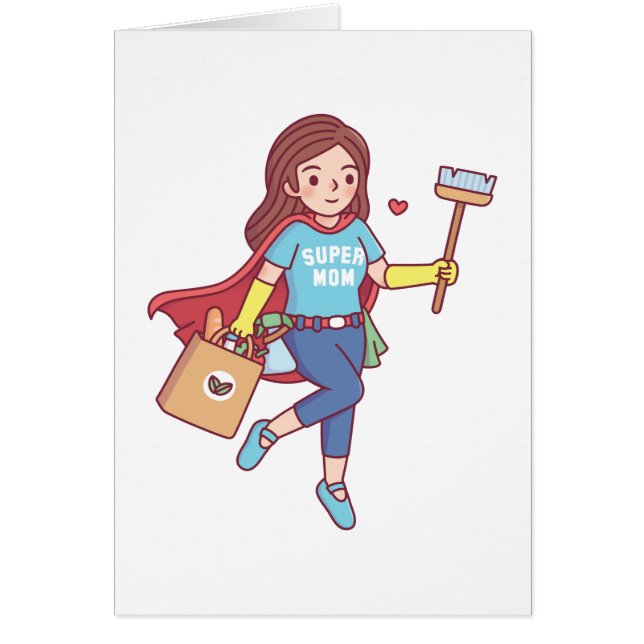 Super Mom With Brush, Funny Mothers Day Greeting (Front)