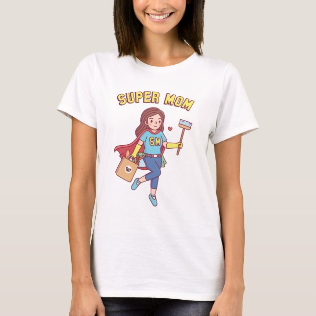 Super Mom With Cape Funny Mothers Day T-Shirt (Front)