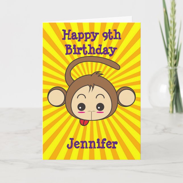 Super Monkey Face on Sunburst Background Birthday Card (Front)