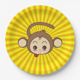 Super Monkey Face on Sunburst Background Paper Plate