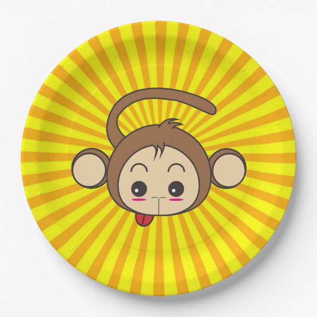Super Monkey Face on Sunburst Background Paper Plate (Front)
