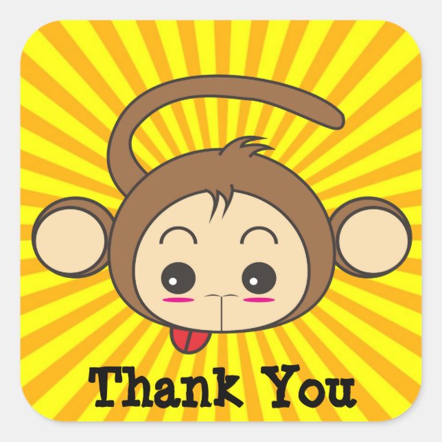 Super Monkey Face on Sunburst Background Thank You Square Sticker (Front)