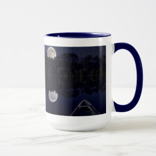 Super Moon over Lake from Canoe Late at Night Mug