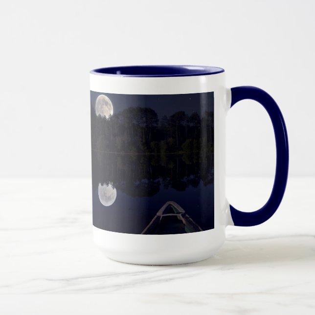 Super Moon over Lake from Canoe Late at Night Mug (Right)