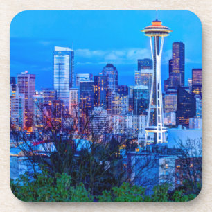 Super Moon rising near Seattle skyline Coaster