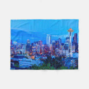 Super Moon rising near Seattle skyline Fleece Blanket