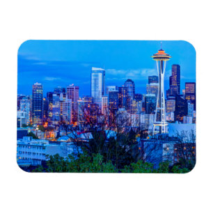 Super Moon rising near Seattle skyline Magnet