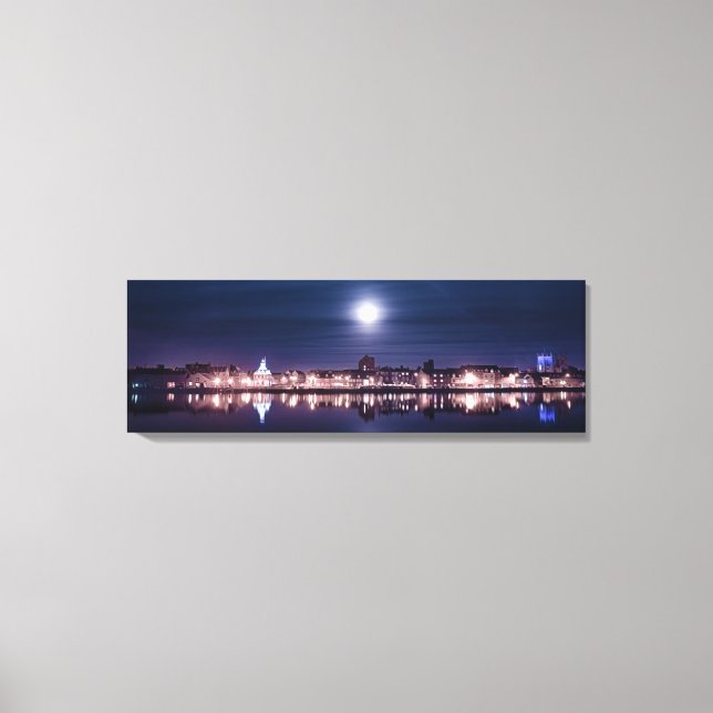 Super moon rising over Kings Lynn's night harbor Canvas Print (Front)
