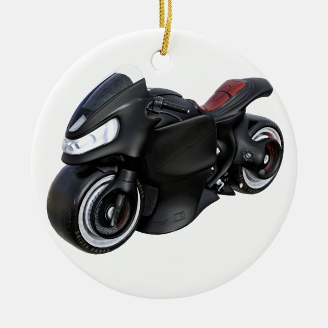 Super Motorcycle in Black Ceramic Ornament (Front)