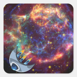 super nova explosion with space ship square sticker