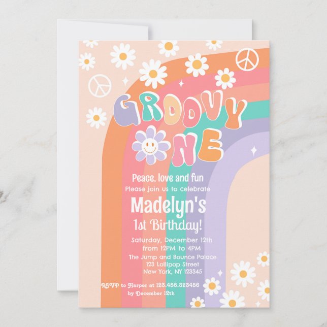 Super One Boho Daisy Invitations pour le premier a (Devant)