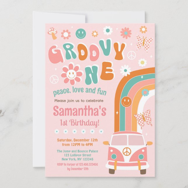 Super One Boho Retro 1er Anniversaire Invitations (Devant)