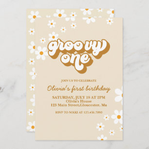 Super One Retro Daisy 1er Anniversaire Invitation