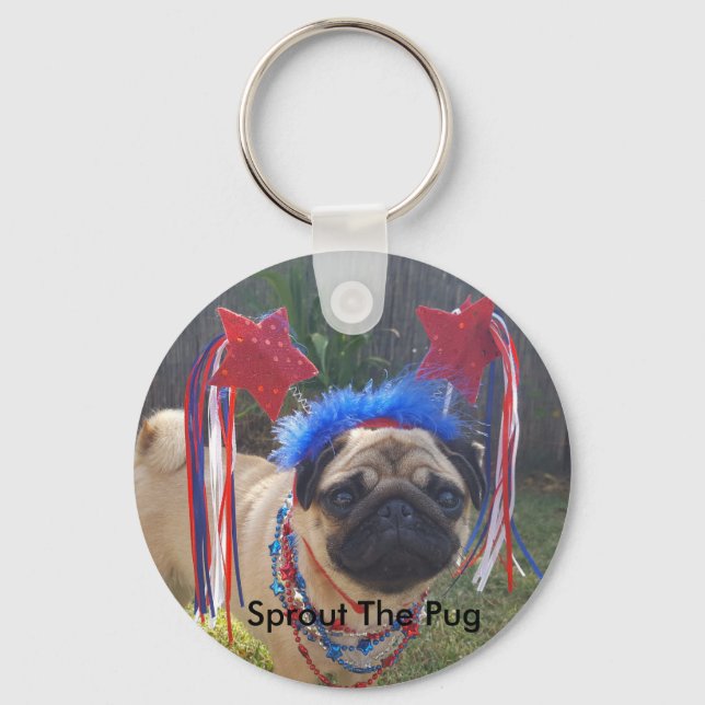 Super Patriotic Pug Keychain (Front)