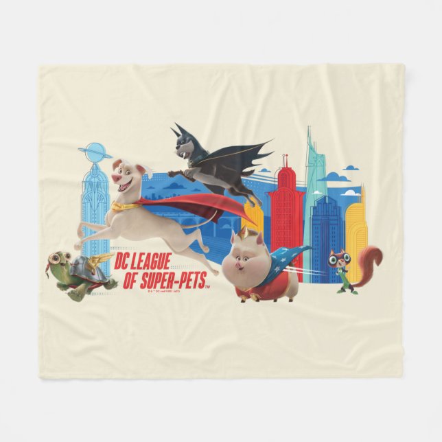 Super-Pets Patrolling Metropolis Fleece Blanket (Front (Horizontal))