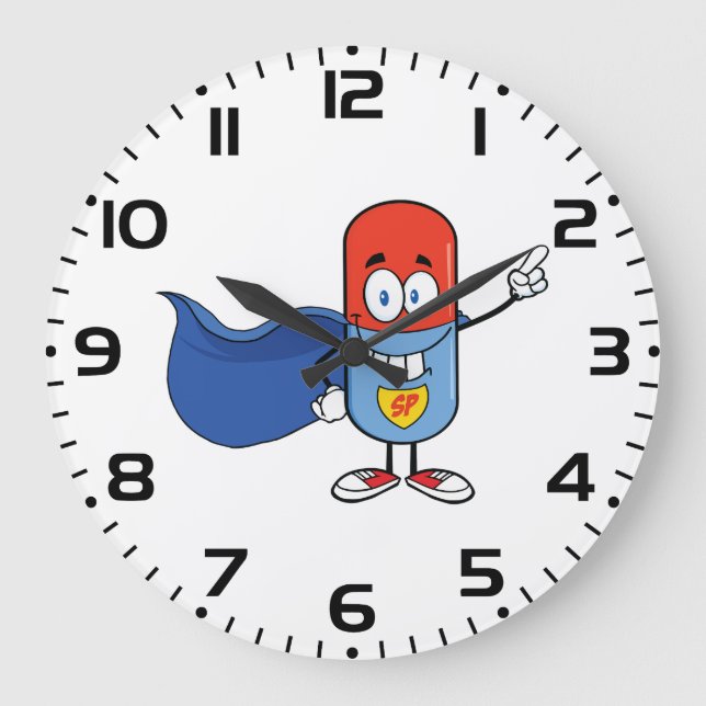 Super Pill Cartoon Hero Character Large Clock (Front)