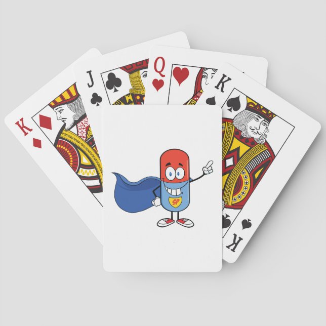 Super Pill Cartoon Hero Character Playing Cards (Back)