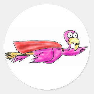 Super Pink Flamingo Fyling Cape Whimsical Art Classic Round Sticker