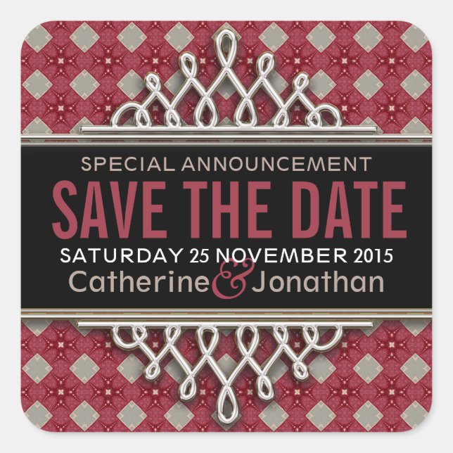 Super Pinky Gold Diamonds Save the Date Sticker (Front)