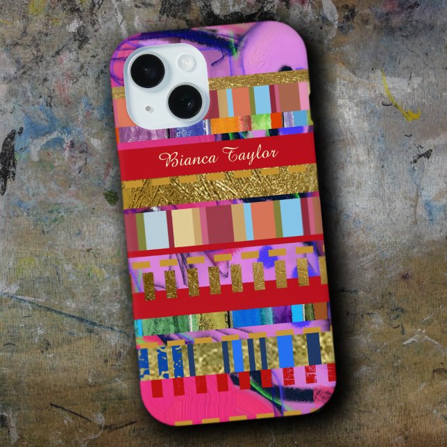 Super Pop and Colourful Stripes on Pink  Case-Mate iPhone Case (Creator Uploaded)