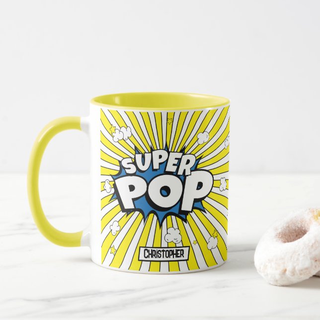 SUPER POP! Comic Book Pop Art ‘Corny’ Popcorn Pun Mug (With Donut)