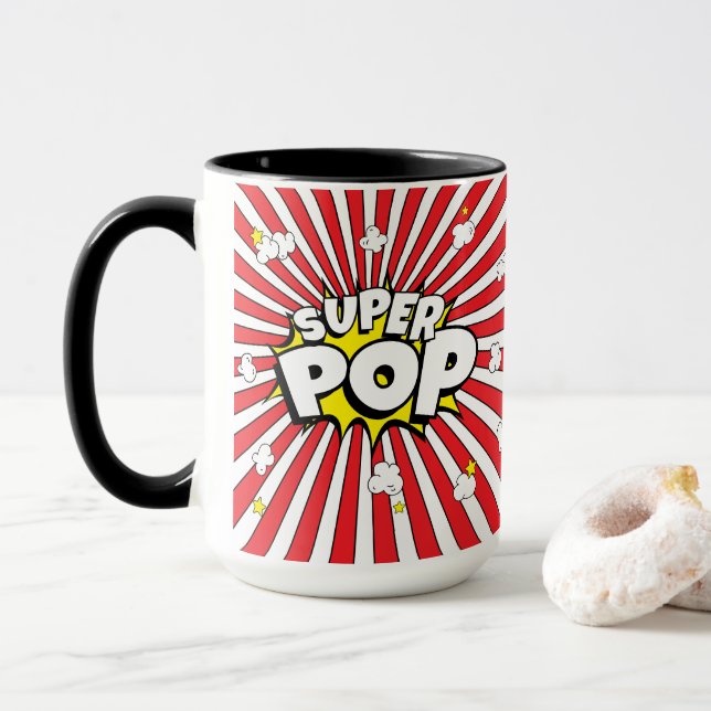 SUPER POP! Comic Book Pop Art Fun Pun Dad  Mug (With Donut)