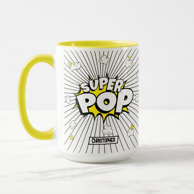 SUPER POP! Fun Superhero Personalized Pun  Mug (Left)