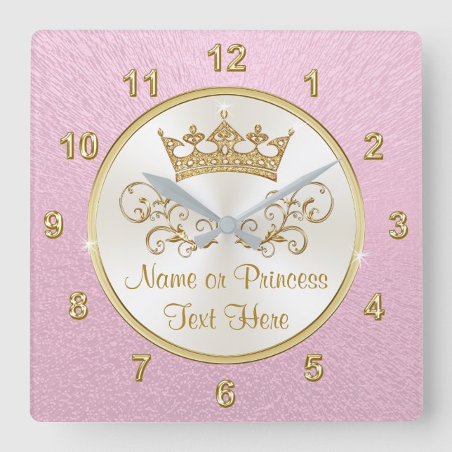 Super Pretty Pink Princess Clock with YOUR TEXT (Front)