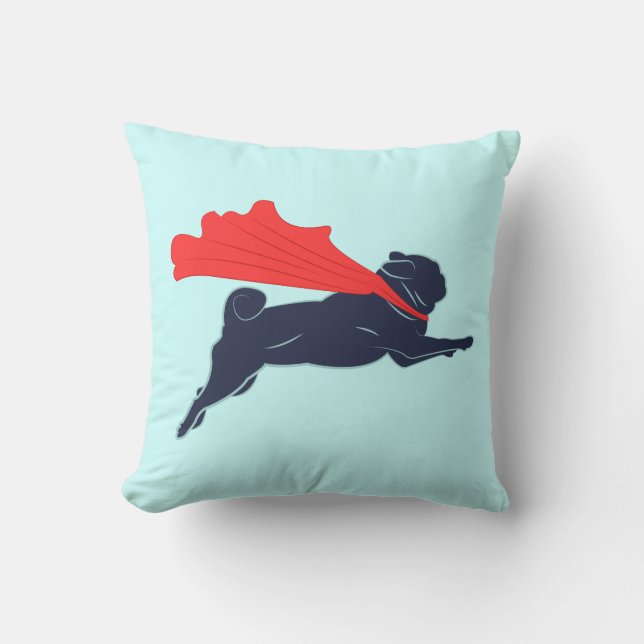 Super Pug Throw Pillow (Front)