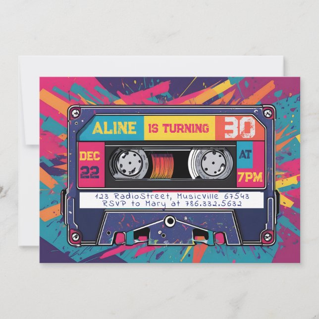 Super Rad 80s 90s Audio Cassette Birthday Invite (Front)