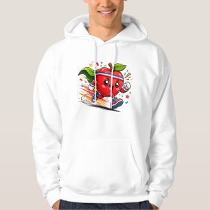 Super Red Apple Running Cartoon Fitness Mascot Hoodie