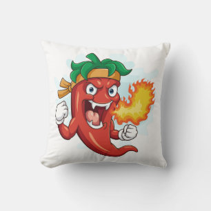 Super Red-Hot Cartoon Chili Pepper Throw Pillow