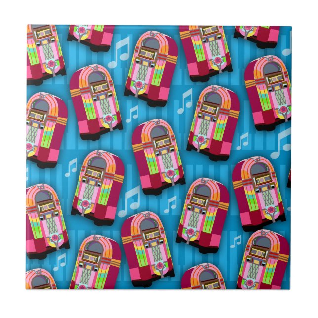 Super Retro Cute Jukebox Neon Fun Time Tile (Front)