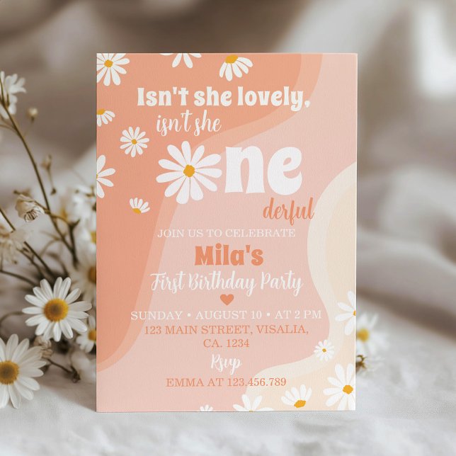 Super Retro Daisy 1er Anniversaire Invitation (Créateur téléchargé)